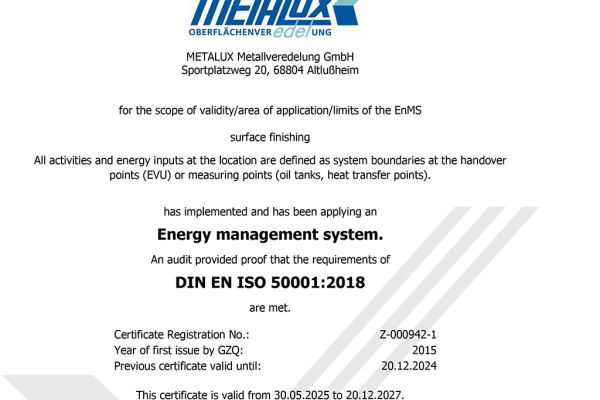 Certificat ISO 50001 2018